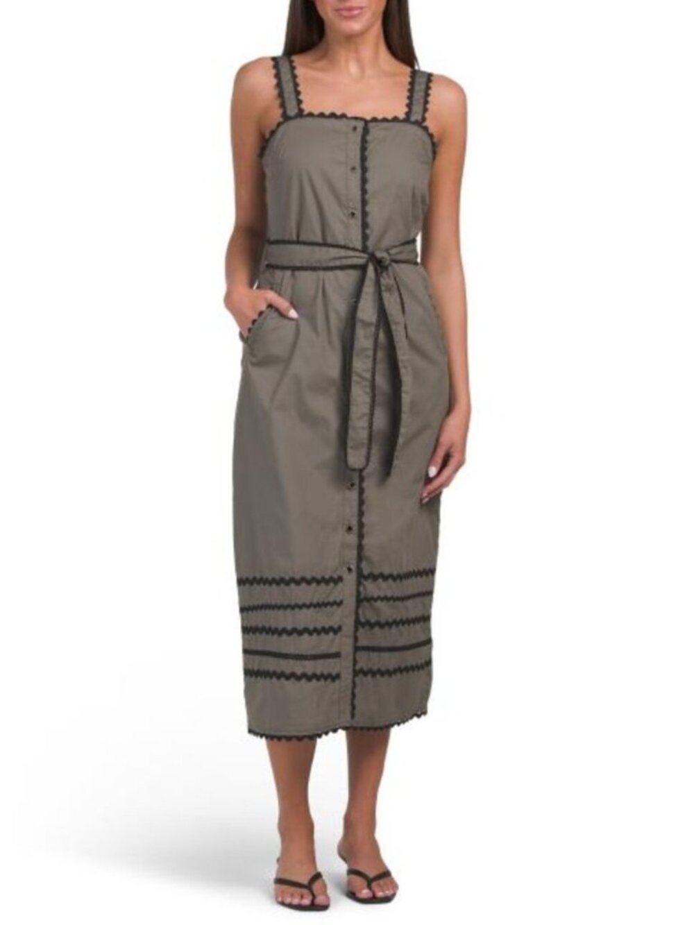 ELLEN TRACY Poplin Dress With Rickrack Trim